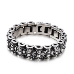 Bracelet De Motard En Titane Avec Tête De Mort Exagérée Pour Homme