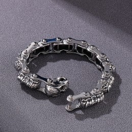 Bracelet En Titane Avec Chaîne Et Tête De Mort Pour Homme