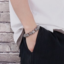 Bracelet En Titane Avec Chaîne Et Tête De Mort Pour Homme