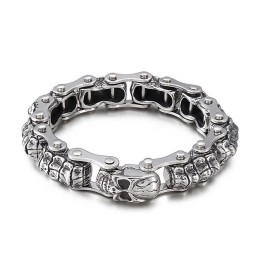 Bracelet En Titane Avec Chaîne Et Tête De Mort Pour Homme