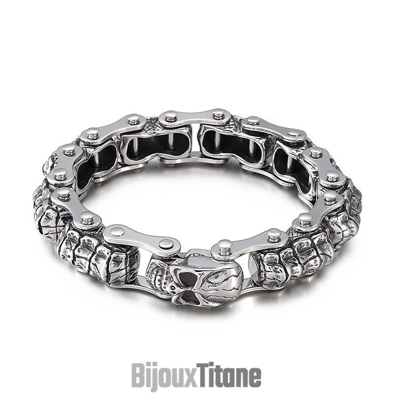 Bracelet En Titane Avec Chaîne Et Tête De Mort Pour Homme Bracelet En Titane Avec Chaîne Et Tête De Mort Pour Homme