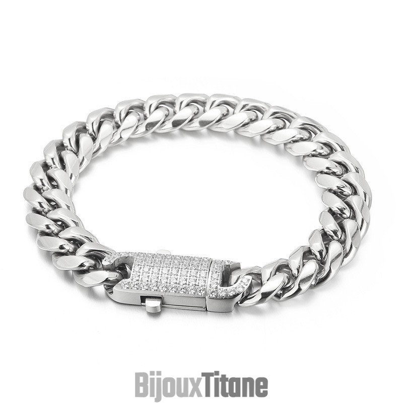 Bracelet En Titane Serti De Diamants Pour Homme, Style Hip-Hop Et Streetwear Bracelet En Titane Serti De Diamants Pour Homme, Style Hip-Hop Et Streetwear