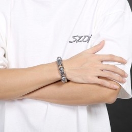 Bracelet En Titane Pour Homme Avec Motif Tête De Mort Florale Et Chic