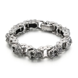 Bracelet En Titane Pour Homme Avec Motif Tête De Mort Florale Et Chic