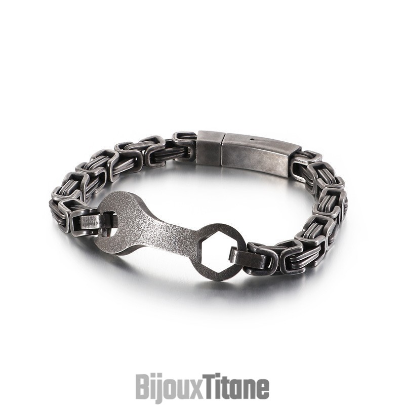 Bracelet En Titane Pour Homme Avec Chaîne Emperor Et Clé À Molette