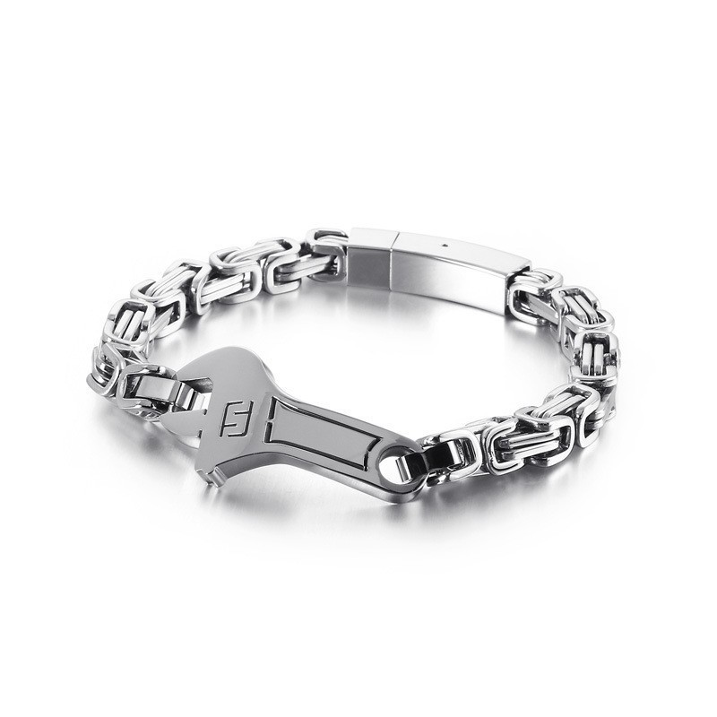 Bracelet En Titane Pour Homme Avec Plaque Incurvée Et Clé À Molette Bracelet En Titane Pour Homme Avec Plaque Incurvée Et Clé À Molette