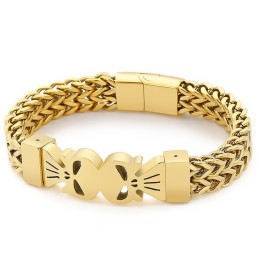 Bracelet Tissé En Titane Pour Homme, Style Hip-Hop, Double Tête De Mort