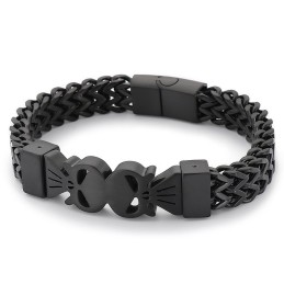 Bracelet Tissé En Titane Pour Homme, Style Hip-Hop, Double Tête De Mort