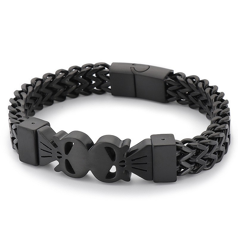 Bracelet Tissé En Titane Pour Homme, Style Hip-Hop, Double Tête De Mort Bracelet Tissé En Titane Pour Homme, Style Hip-Hop, Double Tête De Mort