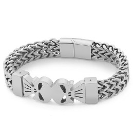 Bracelet Tissé En Titane Pour Homme, Style Hip-Hop, Double Tête De Mort