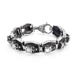 Bracelet En Titane Avec Tête De Mort Et Os Croisés
