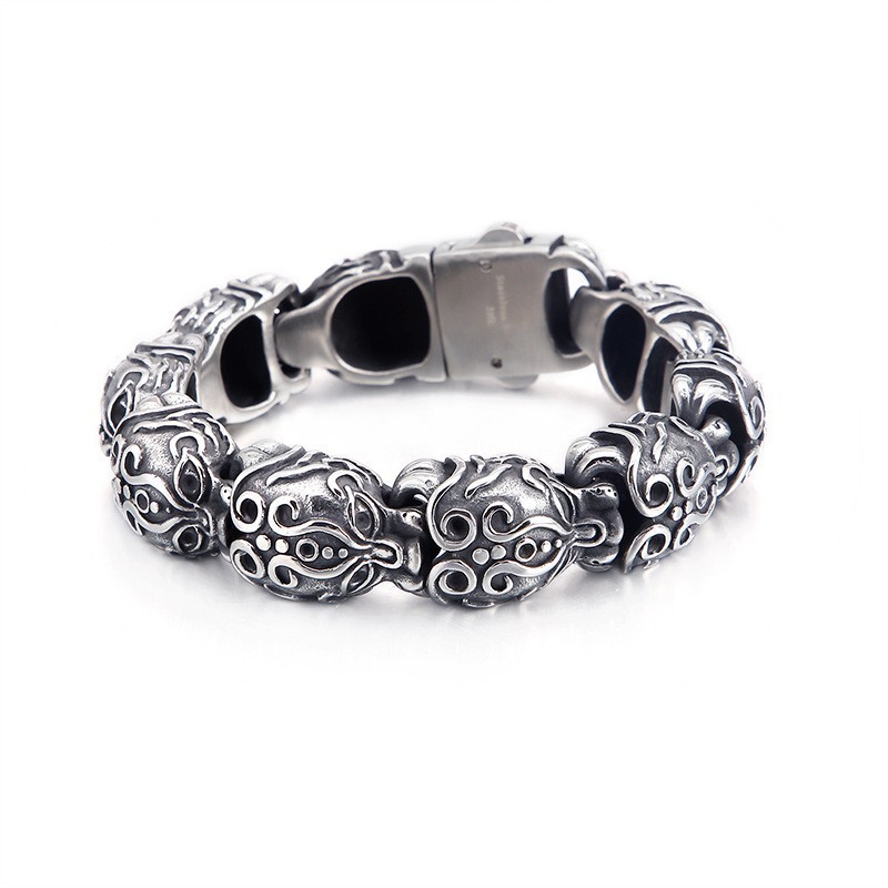 Bracelet En Titane Avec Tête De Mort Et Os Croisés
