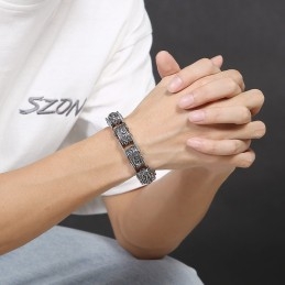 Bracelet Creux En Titane À Motif Floral Pour Homme
