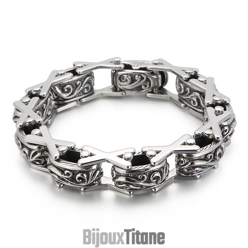 Bracelet Creux En Titane À Motif Floral Pour Homme Bracelet Creux En Titane À Motif Floral Pour Homme