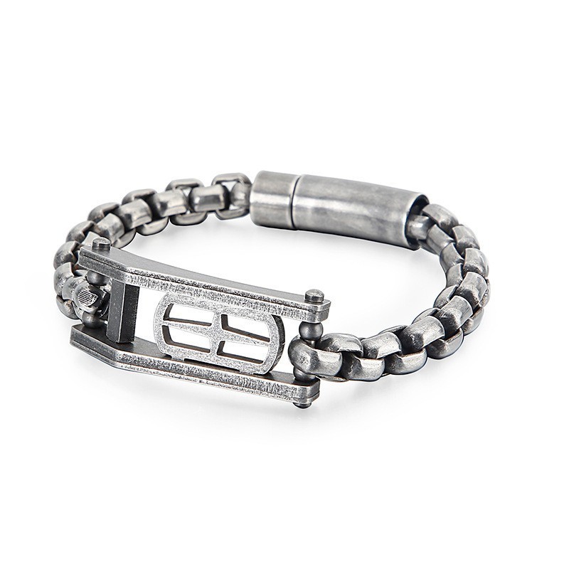 Bracelet En Titane Pour Homme Avec Croix Creuse Et Carrée