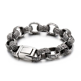 Bracelet Carré En Titane Avec Tête De Bouddha Pour Homme