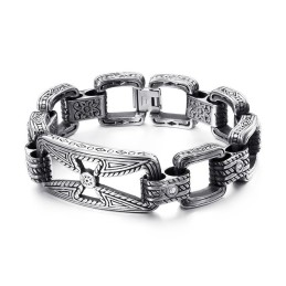Bracelet Creux En Titane À Motif Floral Et Croix Cool Pour Homme