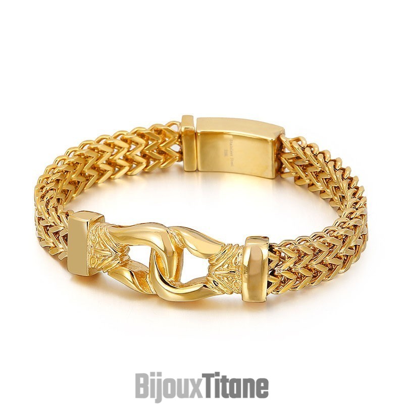 Bracelet En Titane Street Cool Double Keel Gold Pour Homme Bracelet En Titane Street Cool Double Keel Gold Pour Homme