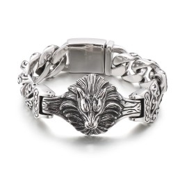 Bracelet En Titane À Motif Floral Tête De Loup Pour Homme