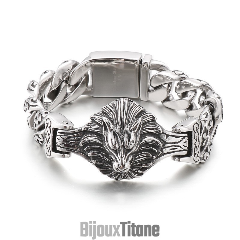 Bracelet En Titane À Motif Floral Tête De Loup Pour Homme Bracelet En Titane À Motif Floral Tête De Loup Pour Homme