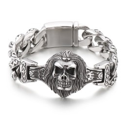 Bracelet En Titane Avec Tête De Mort Et Fleur Pour Homme