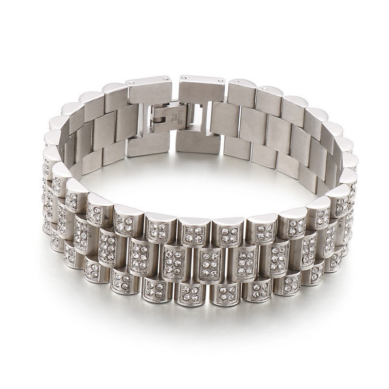 Bracelet Hip Hop En Titane Pour Homme Avec Diamants American Hiphop Tank
