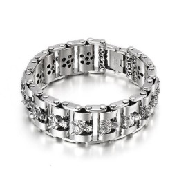 Bracelet De Motard En Titane Pour Homme Avec Tête De Loup