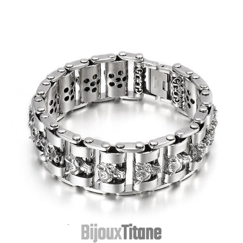 Bracelet De Motard En Titane Pour Homme Avec Tête De Loup Bracelet De Motard En Titane Pour Homme Avec Tête De Loup