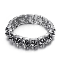 Bracelet En Titane Pour Homme Avec Tête De Mort Et Croix Fantôme