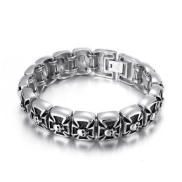 Bracelet En Titane Pour Homme Avec Tête De Mort Et Croix Fantôme