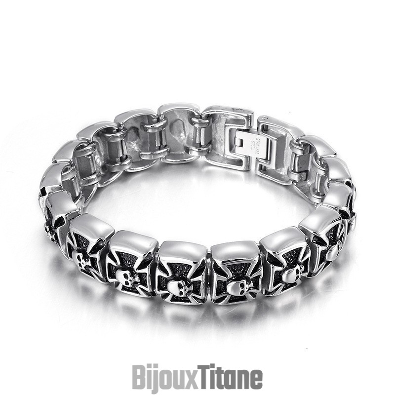 Bracelet En Titane Pour Homme Avec Tête De Mort Et Croix Fantôme Bracelet En Titane Pour Homme Avec Tête De Mort Et Croix Fantôme