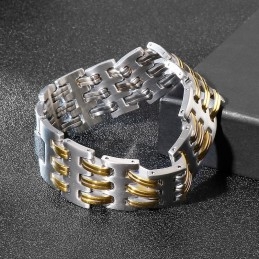 Bracelet Tendance En Titane Pour Homme Avec Fermoirs Dorés