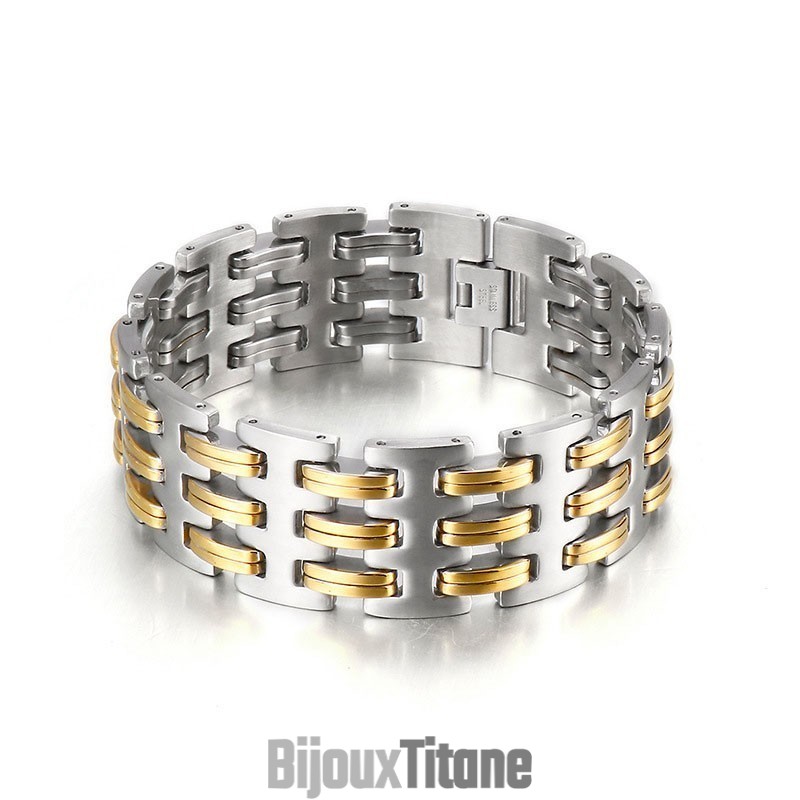 Bracelet Tendance En Titane Pour Homme Avec Fermoirs Dorés Bracelet Tendance En Titane Pour Homme Avec Fermoirs Dorés