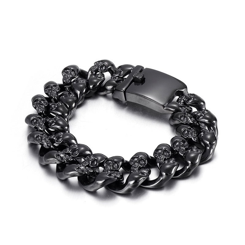 Bracelet En Titane Pour Homme Avec Double Tête De Mort Bracelet En Titane Pour Homme Avec Double Tête De Mort
