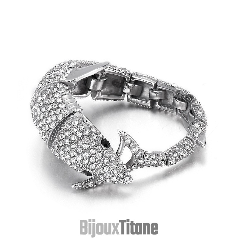 Bracelet Homme En Titane Avec Diamants Et Motif Dauphin Tendance Bracelet Homme En Titane Avec Diamants Et Motif Dauphin Tendance