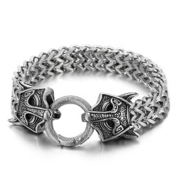 Bracelet Tressé En Titane Pour Homme, Motif Double Tête D'Animal, Tendance Et Tendance