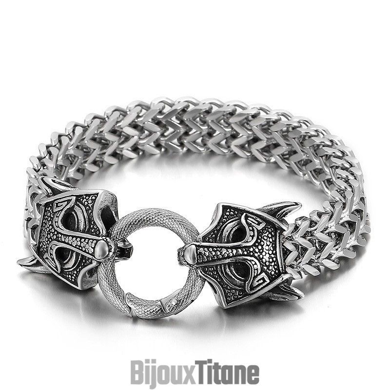 Bracelet Tressé En Titane Pour Homme, Motif Double Tête D'Animal, Tendance Et Tendance