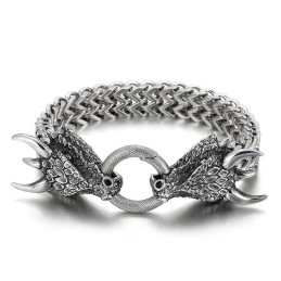 Bracelet Tressé En Titane Pour Homme, Motif Double Tête D'Animal, Tendance Et Tendance