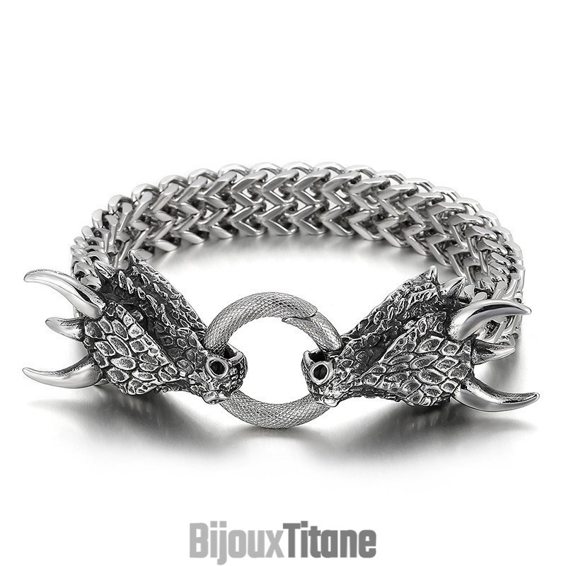 Bracelet Tressé En Titane Pour Homme, Motif Double Tête D'Animal, Tendance Et Tendance Bracelet Tressé En Titane Pour Homme, Motif Double Tête D'Animal, Tendance Et Tendance