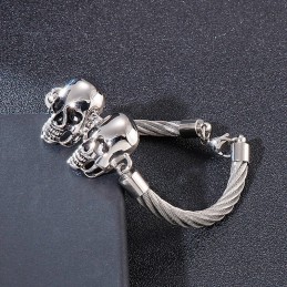 Bracelet En Titane Pour Homme Avec Double Tête De Mort