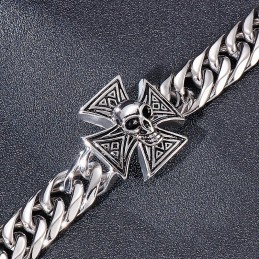 Bracelet Homme Cool Avec Tête De Mort Et Croix