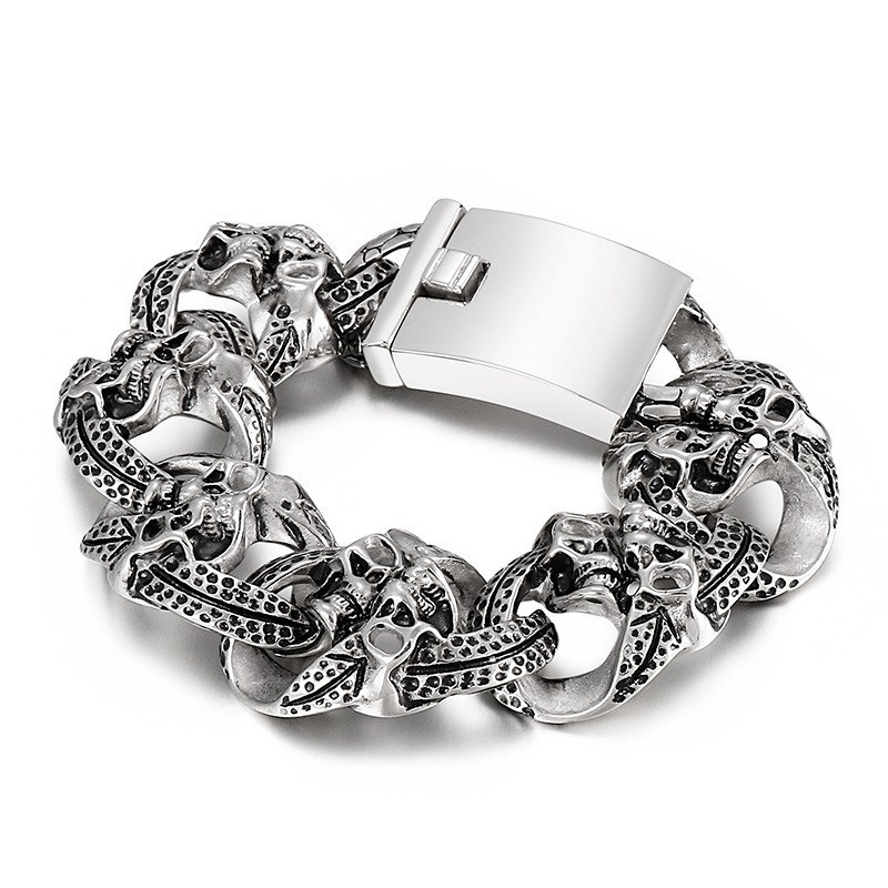 Bracelet En Titane Pour Homme Avec Tête De Mort Populaire Bracelet En Titane Pour Homme Avec Tête De Mort Populaire