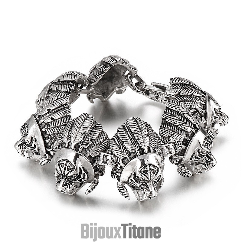 Bracelet En Titane Pour Homme, Motif Tête De Guerrier Bracelet En Titane Pour Homme, Motif Tête De Guerrier