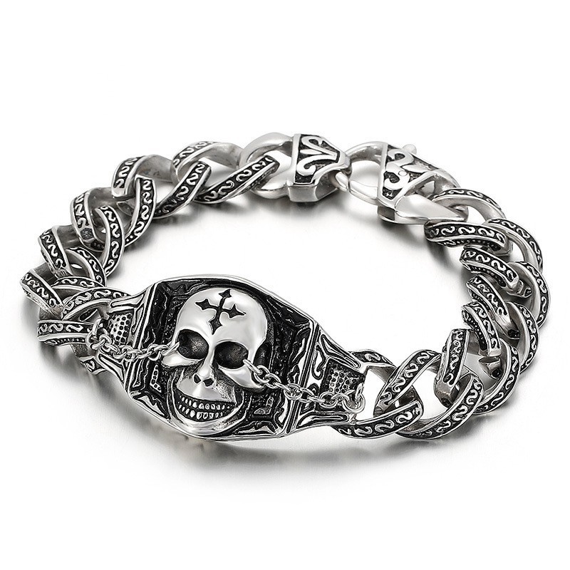 Bracelet Homme Tête De Mort En Titane Bracelet Homme Tête De Mort En Titane