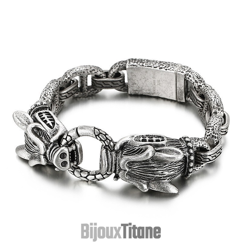 Bracelet Style Chic En Titane Avec Motif Sanglier Pour Homme Bracelet Style Chic En Titane Avec Motif Sanglier Pour Homme