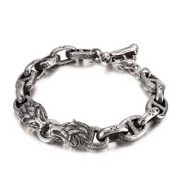 Bracelet Homme En Titane Avec Chaîne À Mots Et Tête De Lion, Accessoire De Scène