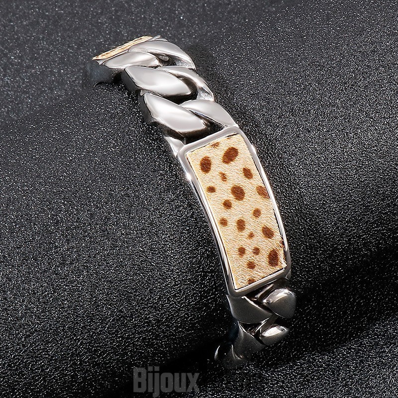 Bracelet En Titane À Imprimé Léopard Et Fleurs Pour Homme Bracelet En Titane À Imprimé Léopard Et Fleurs Pour Homme