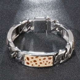 Bracelet En Titane À Imprimé Léopard Et Fleurs Pour Homme