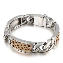 Bracelet En Titane À Imprimé Léopard Et Fleurs Pour Homme