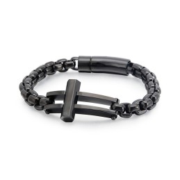 Bracelet Chaîne En Titane Noir Carré Crucifix